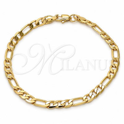 Gold Tone Basic Bracelet, Figaro Design, Polished, Golden Finish, 04.242.0016.09GT (140 Gauge, 05 MM Thickness, 9 Inches Length)