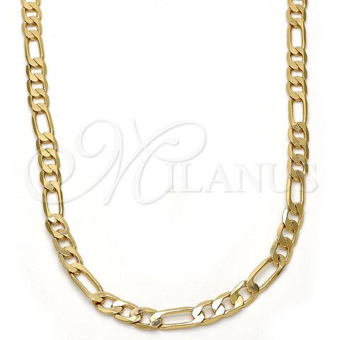 Gold Tone Basic Necklace, Figaro Design, Polished, Golden Finish, 04.242.0016.24GT (140 Gauge, 05 MM Thickness, 24 Inches Length)