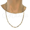 Gold Tone Basic Necklace, Figaro Design, Polished, Golden Finish, 04.242.0016.28GT (140 Gauge, 05 MM Thickness, 28 Inches Length)