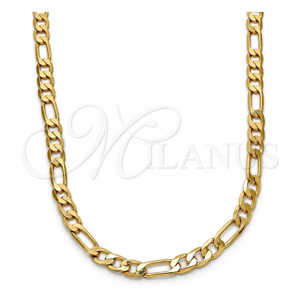 Gold Tone Basic Necklace, Figaro Design, Polished, Golden Finish, 04.242.0016.28GT (140 Gauge, 05 MM Thickness, 28 Inches Length)