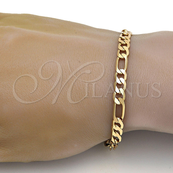 Gold Plated Bracelet — Basic Bracelet Figaro Design Polished 04. .09GT Gauge — alternate product view — SKU 109297 | Chapa de Oro brazalete — básico Bracelet Figaro diseño pulido 04. .09GT Gauge — SKU 109297