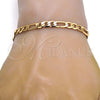 Gold Tone Basic Bracelet, Figaro Design, Polished, Golden Finish, 04.242.0017.09GT (160 Gauge, 06 MM Thickness, 9 Inches Length)