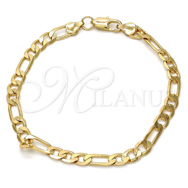 Gold Tone Basic Bracelet, Figaro Design, Polished, Golden Finish, 04.242.0017.09GT (160 Gauge, 06 MM Thickness, 9 Inches Length)