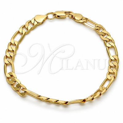 Gold Tone Basic Bracelet, Figaro Design, Polished, Golden Finish, 04.242.0018.08GT (180 Gauge, 07 MM Thickness, 8 Inches Length)