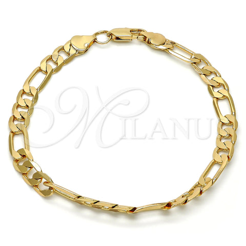 Gold Tone Basic Bracelet, Figaro Design, Polished, Golden Finish, 04.242.0018.08GT (180 Gauge, 07 MM Thickness, 8 Inches Length)