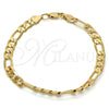 Gold Tone Basic Bracelet, Figaro Design, Polished, Golden Finish, 04.242.0018.09GT (180 Gauge, 07 MM Thickness, 9 Inches Length)