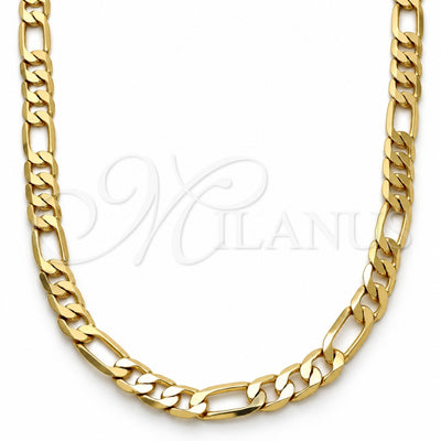 Gold Tone Basic Necklace, Figaro Design, Polished, Golden Finish, 04.242.0018.24GT (180 Gauge, 07 MM Thickness, 24 Inches Length)
