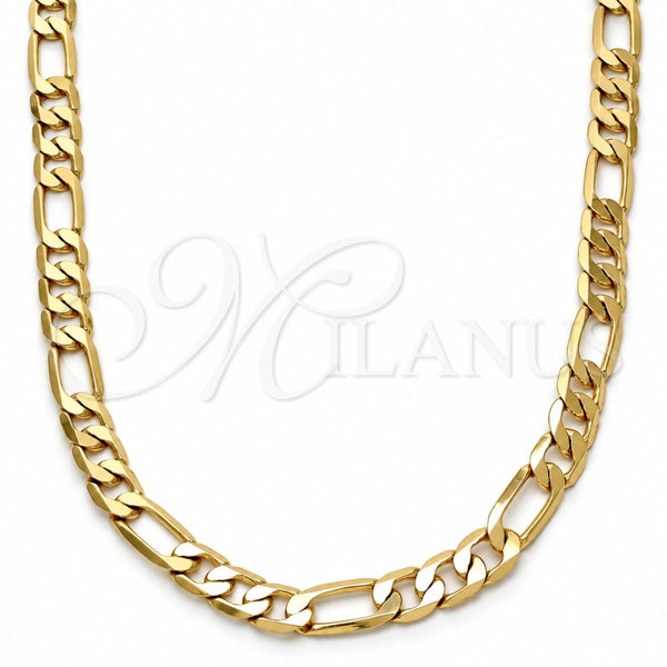 Gold Tone Basic Necklace, Figaro Design, Polished, Golden Finish, 04.242.0018.28GT (180 Gauge, 07 MM Thickness, 28 Inches Length)