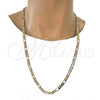 Gold Tone Basic Necklace, Figaro Design, Polished, Golden Finish, 04.242.0018.30GT (180 Gauge, 07 MM Thickness, 30 Inches Length)