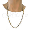 Gold Tone Basic Necklace, Figaro Design, Polished, Golden Finish, 04.242.0018.30GT (180 Gauge, 07 MM Thickness, 30 Inches Length)
