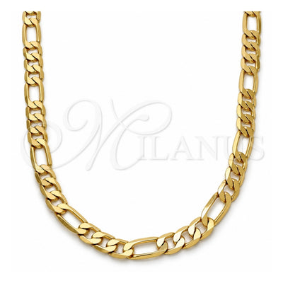 Gold Tone Basic Necklace, Figaro Design, Polished, Golden Finish, 04.242.0018.30GT (180 Gauge, 07 MM Thickness, 30 Inches Length)