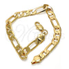 Gold Tone Basic Bracelet, Figaro Design, Polished, Golden Finish, 04.242.0019.08GT (200 Gauge, 08 MM Thickness, 8 Inches Length)