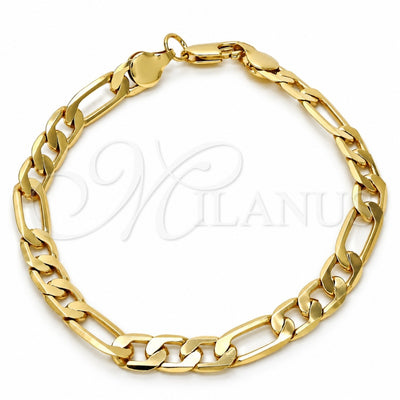 Gold Tone Basic Bracelet, Figaro Design, Polished, Golden Finish, 04.242.0019.08GT (200 Gauge, 08 MM Thickness, 8 Inches Length)