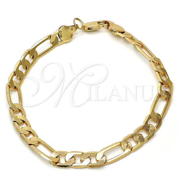 Gold Tone Basic Bracelet, Figaro Design, Polished, Golden Finish, 04.242.0019.08GT (200 Gauge, 08 MM Thickness, 8 Inches Length)