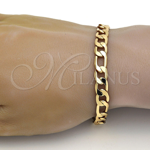 Gold Plated Bracelet — Basic Bracelet Figaro Design Polished 04. .09GT Gauge — alternate product view — SKU 109307 | Chapa de Oro brazalete — básico Bracelet Figaro diseño pulido 04. .09GT Gauge — SKU 109307