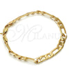 Gold Tone Basic Bracelet, Figaro Design, Polished, Golden Finish, 04.242.0019.09GT (200 Gauge, 08 MM Thickness, 9 Inches Length)