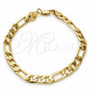 Gold Tone Basic Bracelet, Figaro Design, Polished, Golden Finish, 04.242.0019.09GT (200 Gauge, 08 MM Thickness, 9 Inches Length)