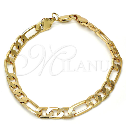 Gold Tone Basic Bracelet, Figaro Design, Polished, Golden Finish, 04.242.0019.09GT (200 Gauge, 08 MM Thickness, 9 Inches Length)