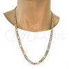 Gold Tone Basic Necklace, Figaro Design, Polished, Golden Finish, 04.242.0019.28GT (200 Gauge, 08 MM Thickness, 28 Inches Length)