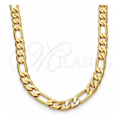 Gold Tone Basic Necklace, Figaro Design, Polished, Golden Finish, 04.242.0019.28GT (200 Gauge, 08 MM Thickness, 28 Inches Length)