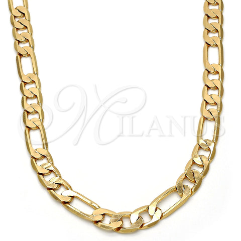 Gold Tone Basic Necklace, Figaro Design, Polished, Golden Finish, 04.242.0019.30GT (200 Gauge, 08 MM Thickness, 30 Inches Length)