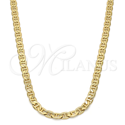 Gold Tone Basic Necklace, Mariner Design, Polished, Golden Finish, 04.242.0030.24GT (120 Gauge, 04 MM Thickness, 24 Inches Length)
