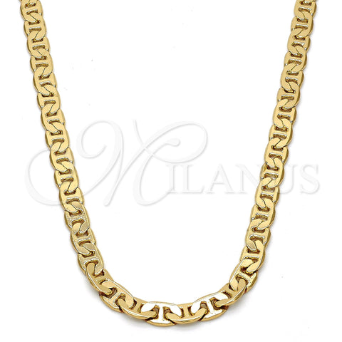 Gold Tone Basic Necklace, Mariner Design, Polished, Golden Finish, 04.242.0031.28GT (140 Gauge, 05 MM Thickness, 28 Inches Length)