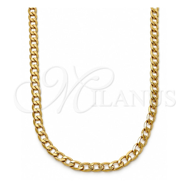 Gold Tone Basic Necklace, Curb Design, Polished, Golden Finish, 04.242.0025.28GT (120 Gauge, 04 MM Thickness, 28 Inches Length)