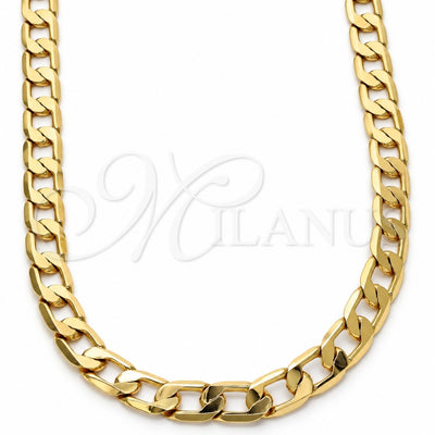 Gold Tone Basic Necklace, Curb Design, Polished, Golden Finish, 04.242.0029.30GT (200 Gauge, 08 MM Thickness, 30 Inches Length)