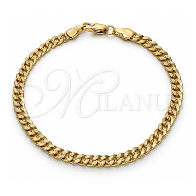 Gold Tone Basic Bracelet, Pave Cuban Design, Polished, Golden Finish, 04.242.0035.08 (120 Gauge, 04 MM Thickness, 8 Inches Length)