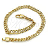 Gold Tone Basic Bracelet, Pave Cuban Design, Polished, Golden Finish, 04.242.0035.09GT (120 Gauge, 04 MM Thickness, 9 Inches Length)