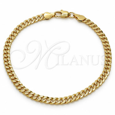Gold Tone Basic Bracelet, Pave Cuban Design, Polished, Golden Finish, 04.242.0035.09GT (120 Gauge, 04 MM Thickness, 9 Inches Length)