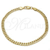 Gold Tone Basic Bracelet, Pave Cuban Design, Polished, Golden Finish, 04.242.0035.09GT (120 Gauge, 04 MM Thickness, 9 Inches Length)