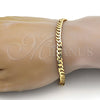 Gold Tone Basic Bracelet, Pave Cuban Design, Polished, Golden Finish, 04.242.0036.08GT (140 Gauge, 05 MM Thickness, 8 Inches Length)