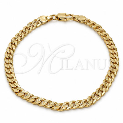 Gold Tone Basic Bracelet, Pave Cuban Design, Polished, Golden Finish, 04.242.0036.08GT (140 Gauge, 05 MM Thickness, 8 Inches Length)