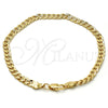 Gold Tone Basic Bracelet, Pave Cuban Design, Polished, Golden Finish, 04.242.0036.09GT (140 Gauge, 05 MM Thickness, 9 Inches Length)