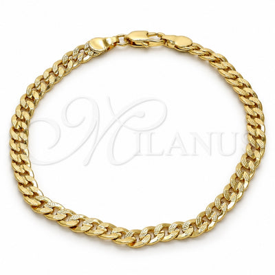 Gold Tone Basic Bracelet, Pave Cuban Design, Polished, Golden Finish, 04.242.0036.09GT (140 Gauge, 05 MM Thickness, 9 Inches Length)