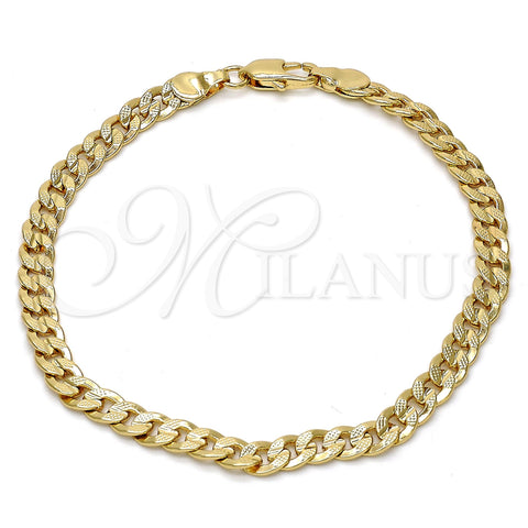 Gold Tone Basic Bracelet, Pave Cuban Design, Polished, Golden Finish, 04.242.0036.09GT (140 Gauge, 05 MM Thickness, 9 Inches Length)