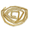 Gold Tone Basic Necklace, Pave Cuban Design, Polished, Golden Finish, 04.242.0036.30GT (140 Gauge, 05 MM Thickness, 30 Inches Length)