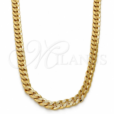 Gold Tone Basic Necklace, Pave Cuban Design, Polished, Golden Finish, 04.242.0036.30GT (140 Gauge, 05 MM Thickness, 30 Inches Length)