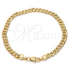 Gold Tone Basic Bracelet, Pave Cuban Design, Polished, Golden Finish, 04.242.0037.08GT (160 Gauge, 06 MM Thickness, 8 Inches Length)