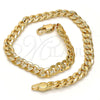Gold Tone Basic Bracelet, Pave Cuban Design, Polished, Golden Finish, 04.242.0037.08GT (160 Gauge, 06 MM Thickness, 8 Inches Length)
