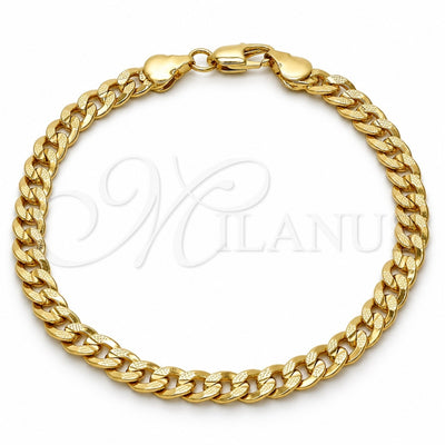 Gold Tone Basic Bracelet, Pave Cuban Design, Polished, Golden Finish, 04.242.0037.08GT (160 Gauge, 06 MM Thickness, 8 Inches Length)