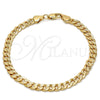 Gold Tone Basic Bracelet, Pave Cuban Design, Polished, Golden Finish, 04.242.0037.08GT (160 Gauge, 06 MM Thickness, 8 Inches Length)