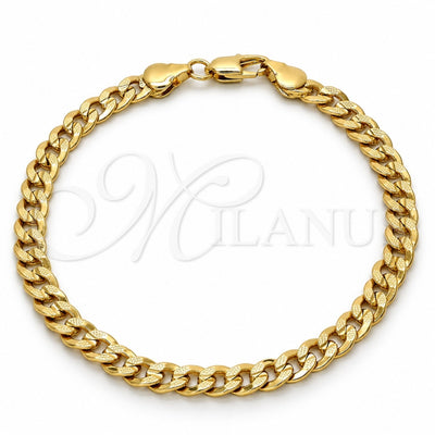 Gold Tone Basic Bracelet, Pave Cuban Design, Polished, Golden Finish, 04.242.0037.09GT (160 Gauge, 06 MM Thickness, 9 Inches Length)