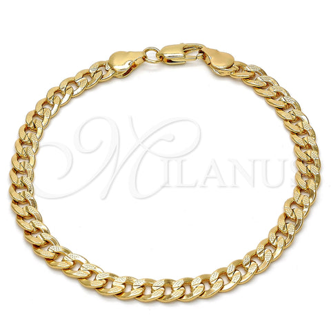 Gold Tone Basic Bracelet, Pave Cuban Design, Polished, Golden Finish, 04.242.0037.09GT (160 Gauge, 06 MM Thickness, 9 Inches Length)