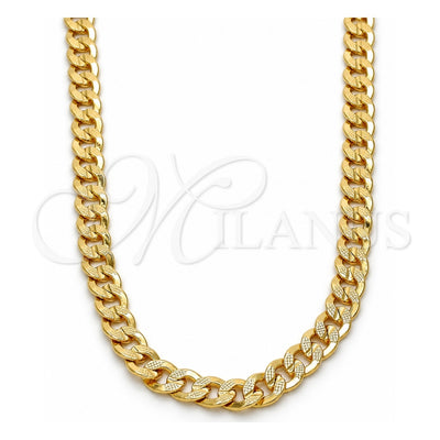 Gold Tone Basic Necklace, Pave Cuban Design, Polished, Golden Finish, 04.242.0037.30GT (160 Gauge, 06 MM Thickness, 30 Inches Length)