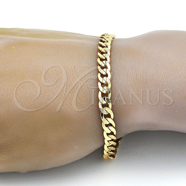 Gold Plated Bracelet — Basic Bracelet Pave Cuban Design Polished 04. .08GT — alternate product view — SKU 109401 | Chapa de Oro brazalete — básico Bracelet Pave Cuban diseño pulido 04. .08GT — SKU 109401