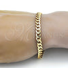 Gold Tone Basic Bracelet, Pave Cuban Design, Polished, Golden Finish, 04.242.0038.08GT (180 Gauge, 07 MM Thickness, 8 Inches Length)