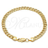 Gold Tone Basic Bracelet, Pave Cuban Design, Polished, Golden Finish, 04.242.0038.08GT (180 Gauge, 07 MM Thickness, 8 Inches Length)